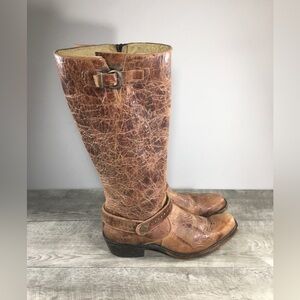 Womens Sundance VU6003 Harness Distressed Brown Leather Moto Biker Boots Size 10